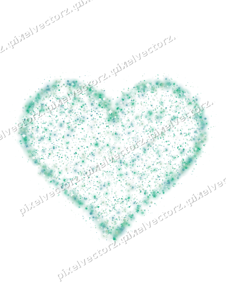 Seamless glitter heart in green and teal on a transparent background