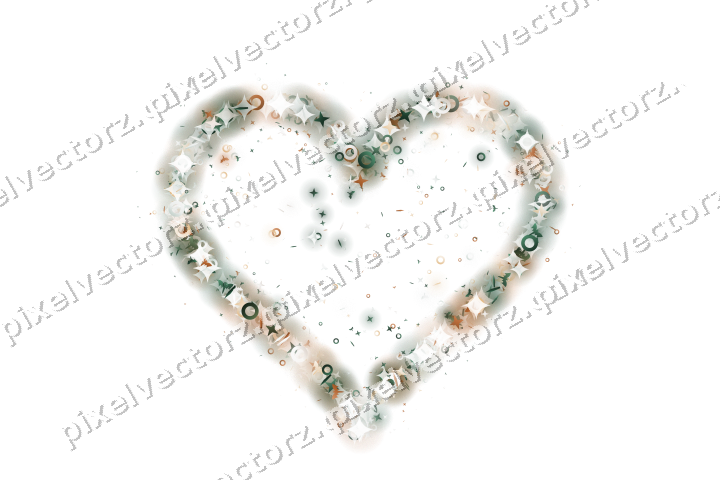 Seamless glitter heart of stars and bats on a transparent background