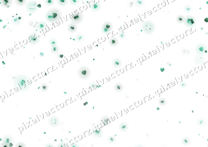 Nahtloser Glitzerregen aus Herzen und Konfetti auf transparentem Grund