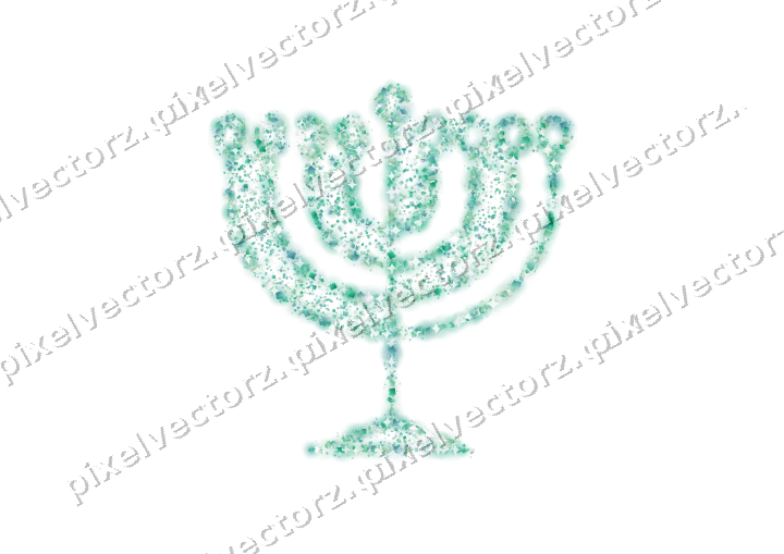Seamless glitter menorah in green and teal on a transparent background