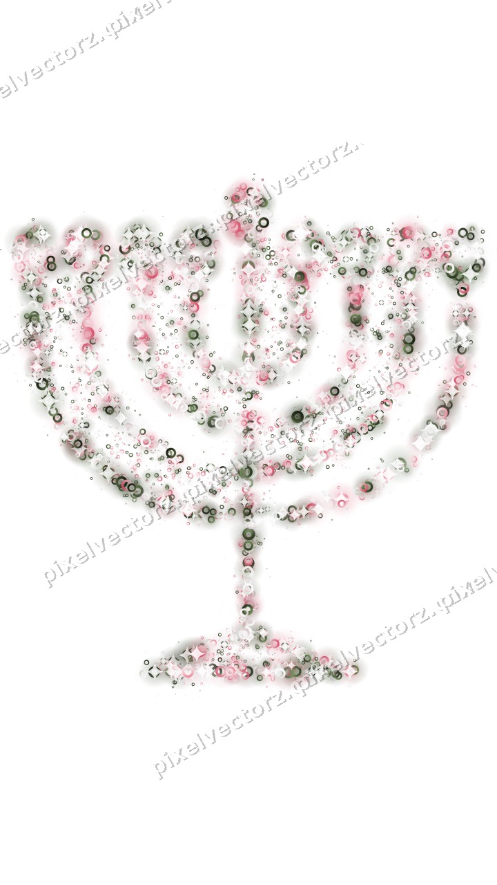 Seamless glitter menorah of rings in pink on a transparent background