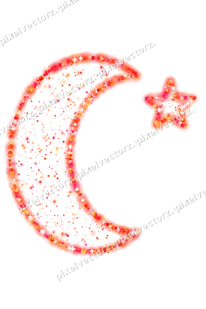 Seamless glitter crescent moon in red on a transparent background