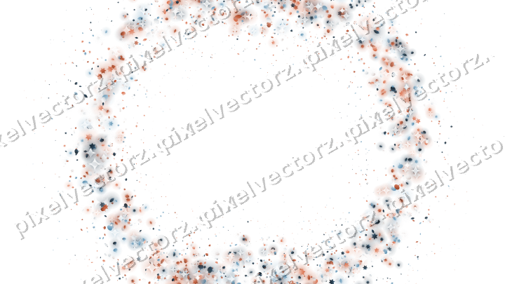 Seamless glitter wreath in orange and cyan on a transparent background