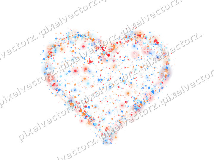 Seamless glitter heart in blue and red on a transparent background