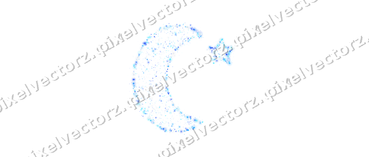 Seamless glitter crescent moon in cyan on a transparent background