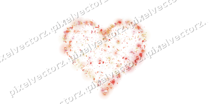 Seamless glitter heart in red and orange on a transparent background