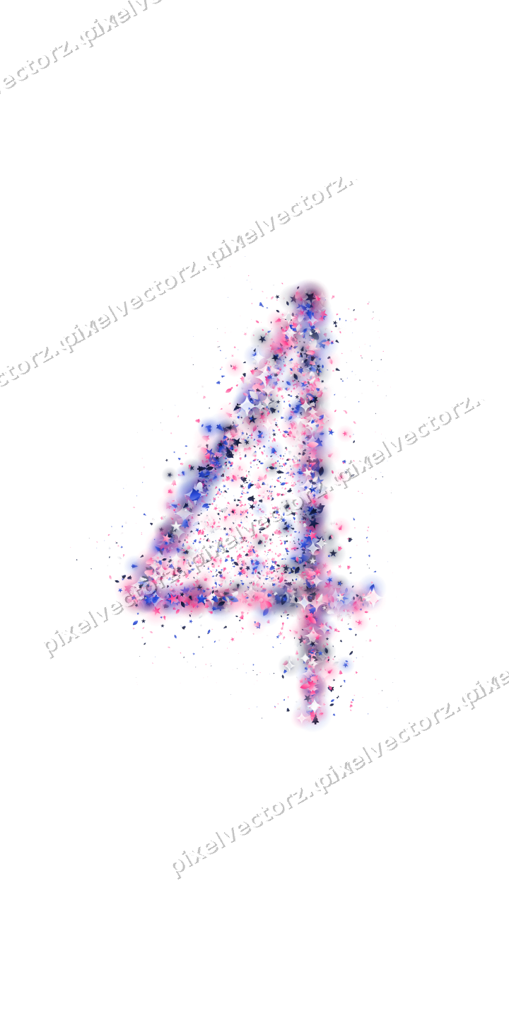 Seamless glitter number 4 in pink and blue on a transparent background