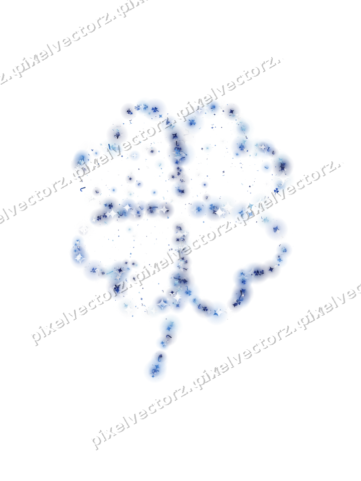Seamless glitter four leaf clover in blue on a transparent background
