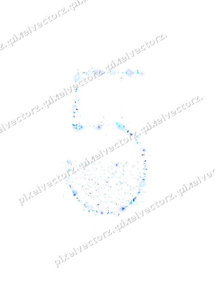 Seamless glitter number 5 in cyan and blue on a transparent background