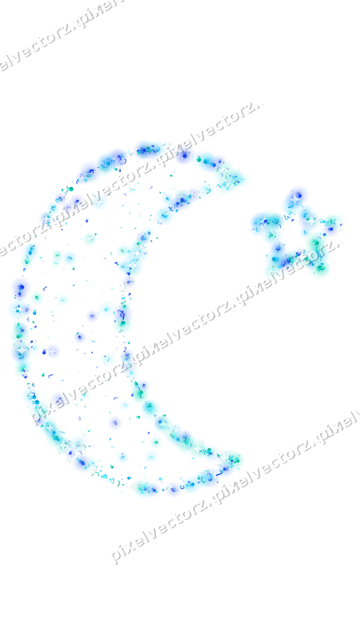 Seamless glitter crescent moon in cyan on a transparent background