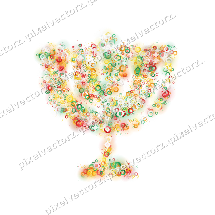 Seamless glitter menorah of rings in red on a transparent background