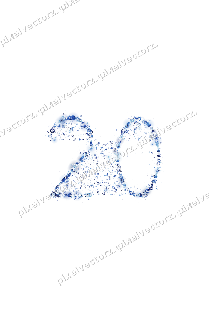 Seamless glitter number 20 in blue on a transparent background