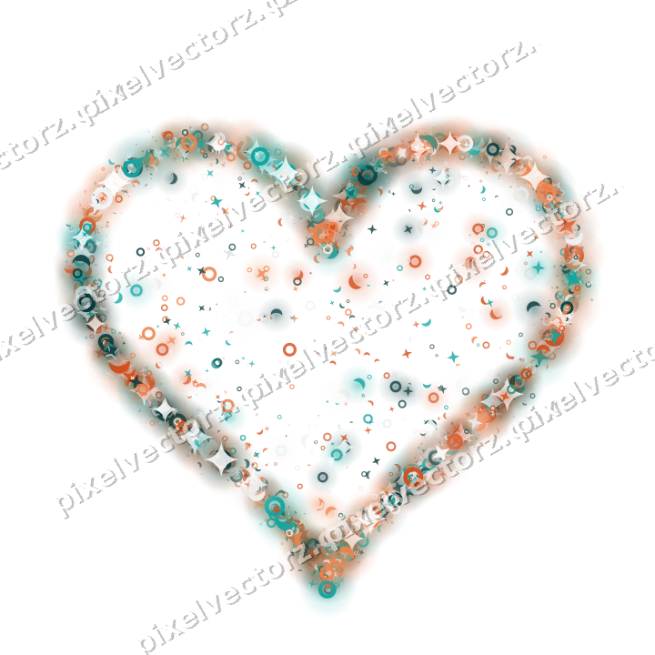 Seamless glitter heart in orange and teal on a transparent background
