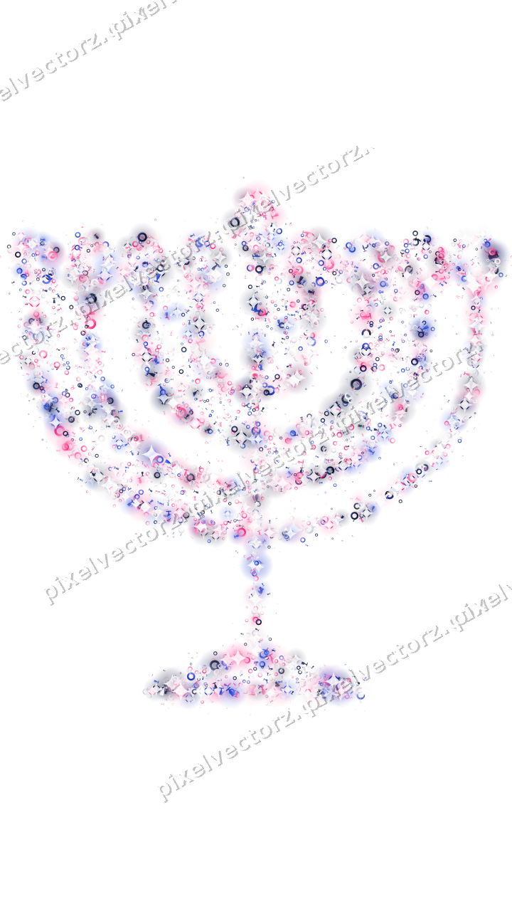 Seamless glitter menorah in pink and blue on a transparent background