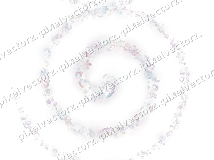 Nahtlose Glitzerspirale aus Funken und Blüten auf transparentem Grund