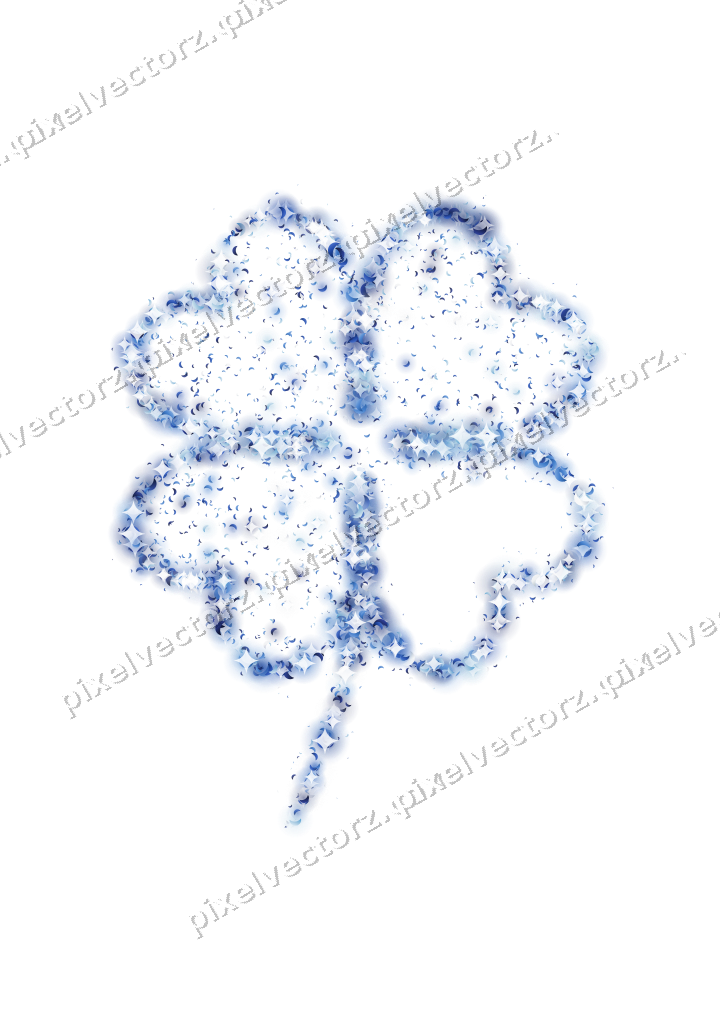 Seamless glitter four leaf clover in blue on a transparent background
