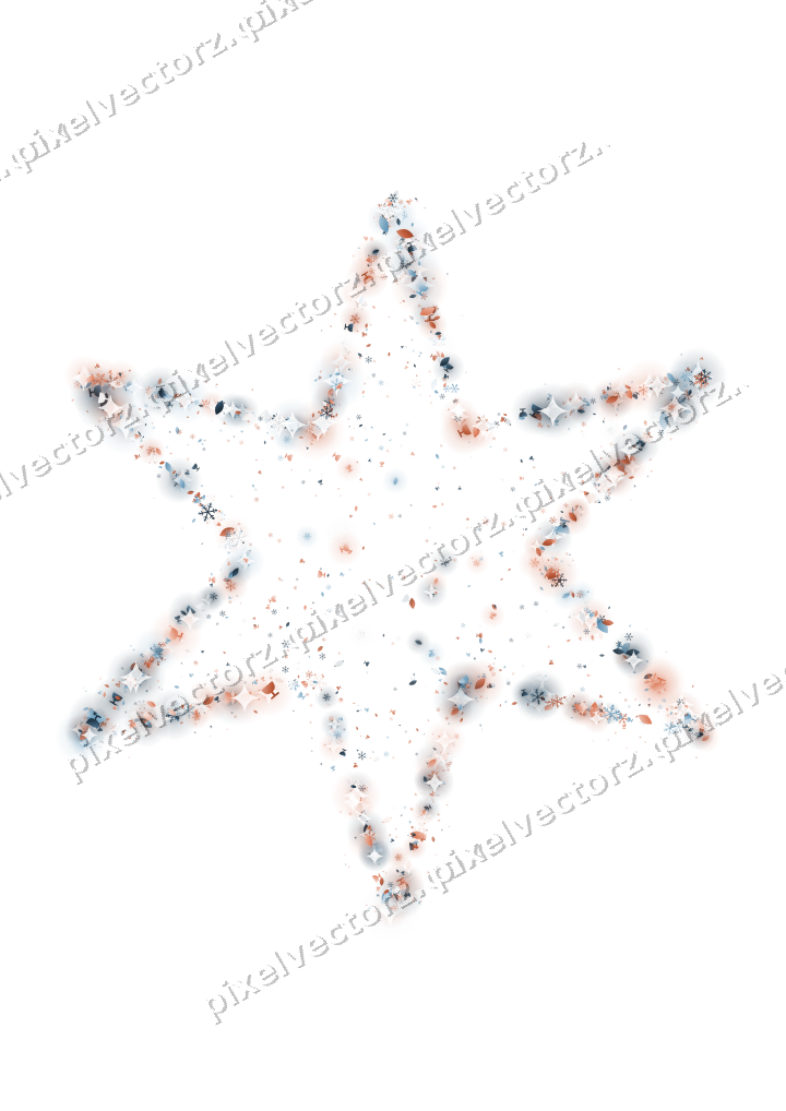 Seamless glitter star in orange and cyan on a transparent background