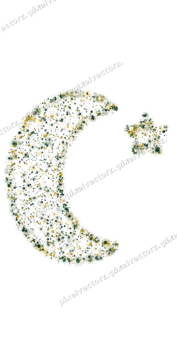Seamless glitter crescent moon on a transparent background