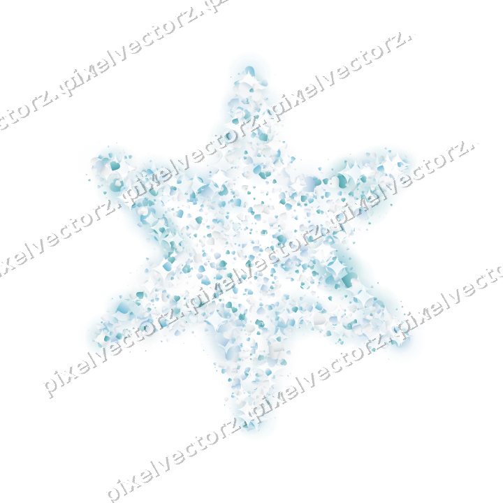 Seamless glitter star of hearts in cyan on a transparent background