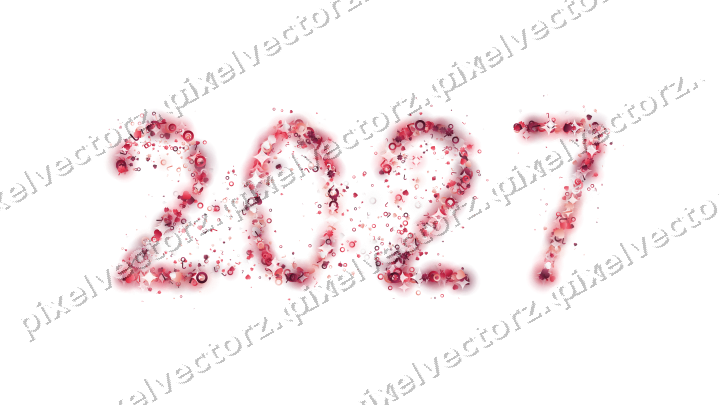 Seamless glitter number 2027 in pink on a transparent background