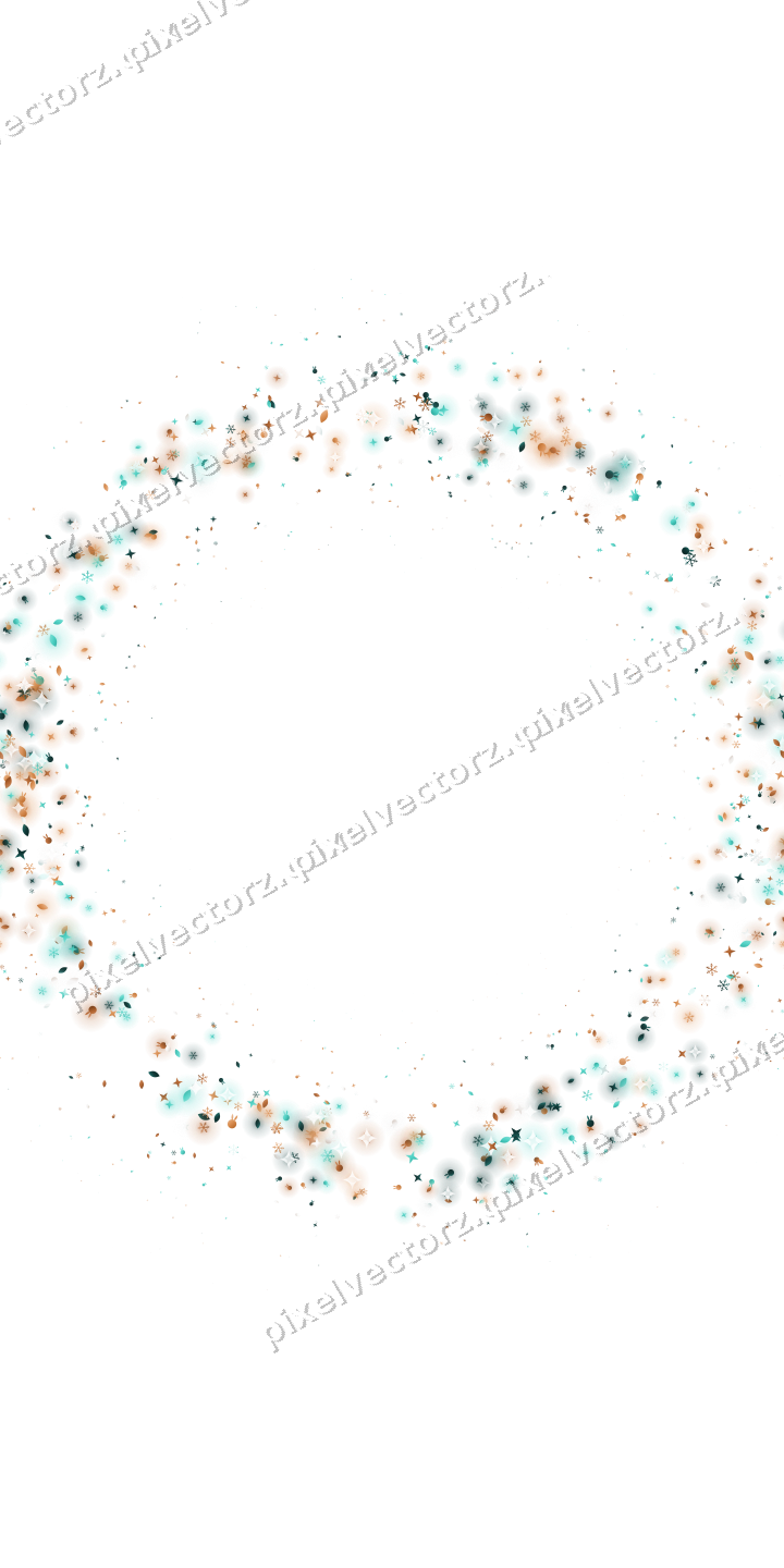 Seamless glitter wreath in orange and teal on a transparent background