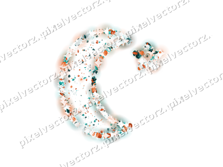 Seamless glitter crescent moon in orange on a transparent background