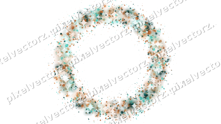 Seamless glitter wreath in orange and teal on a transparent background