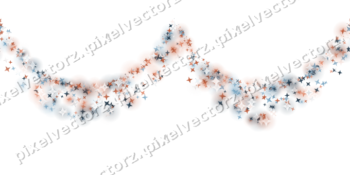 Seamless glitter garland of stars on a transparent background