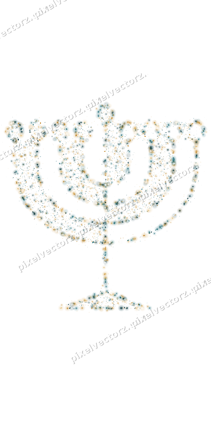 Seamless glitter menorah in amber on a transparent background