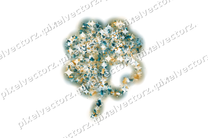Seamless glitter four leaf clover in amber on a transparent background