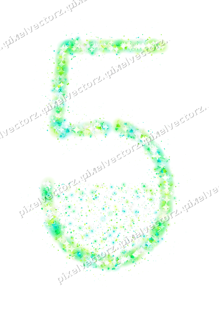 Seamless glitter number 5 in green on a transparent background