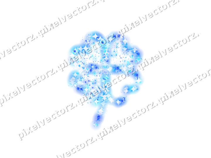 Seamless glitter four leaf clover in cyan on a transparent background