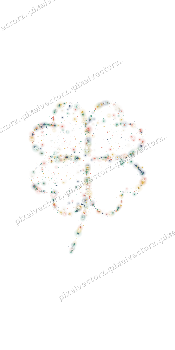 Seamless glitter four leaf clover in amber on a transparent background