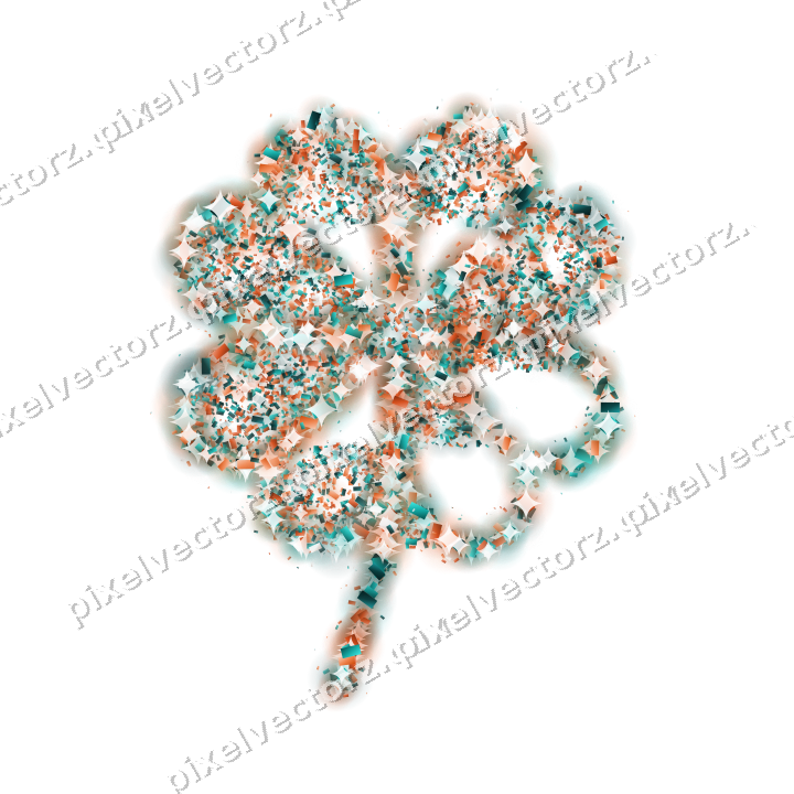 Seamless glitter clover leaf of confetti on a transparent background