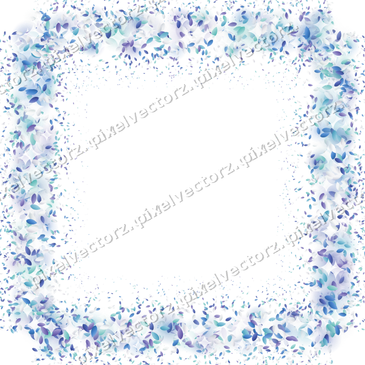Seamless glitter frame of leaves in blue on a transparent background