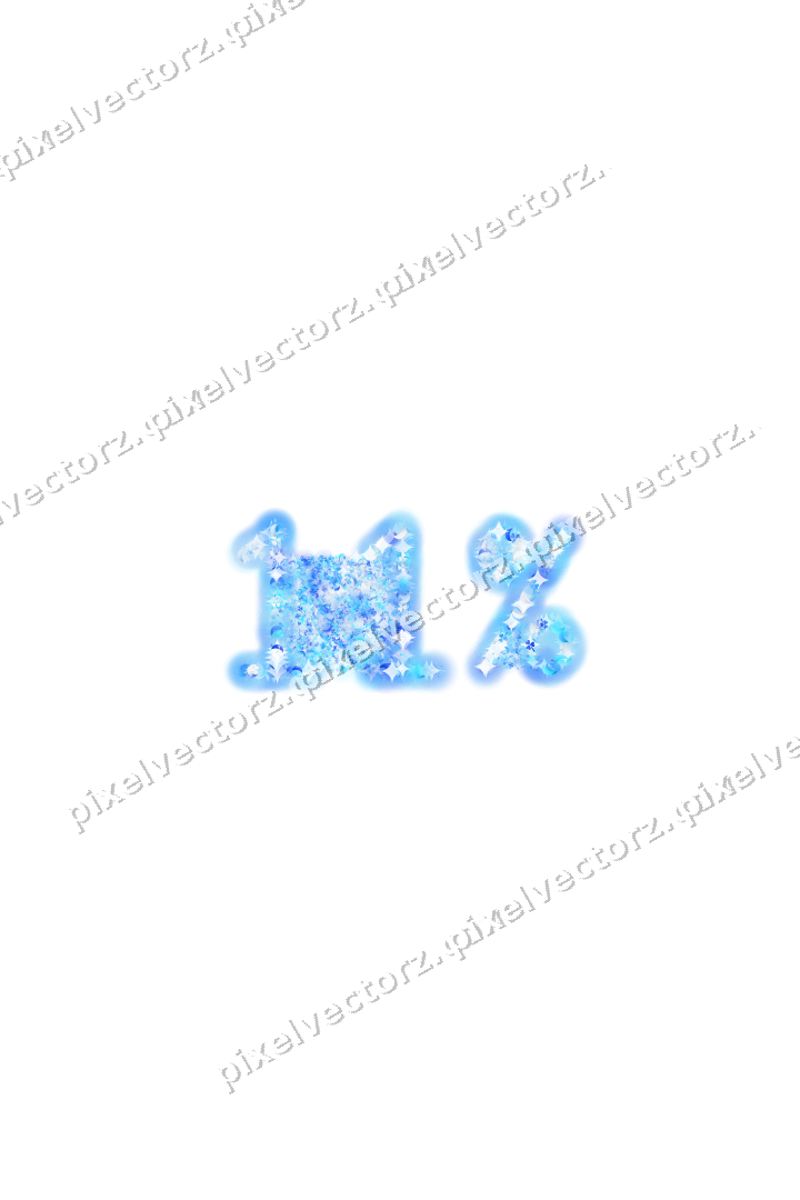 Seamless glitter number 11% in cyan on a transparent background