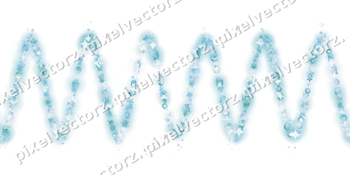Seamless glitter wave of stars and flowers on a transparent background