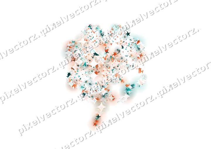 Seamless glitter clover leaf in orange on a transparent background