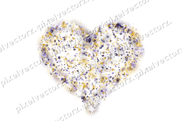 Seamless glitter heart in amber and purple on a transparent background