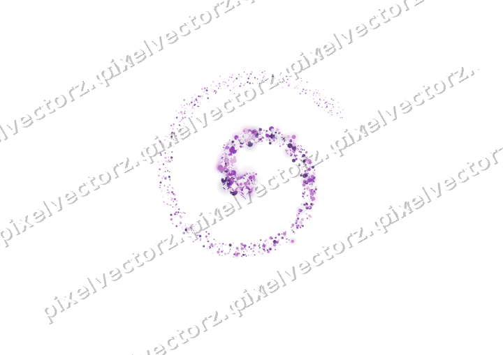 Seamless glitter spiral of dots in purple on a transparent background