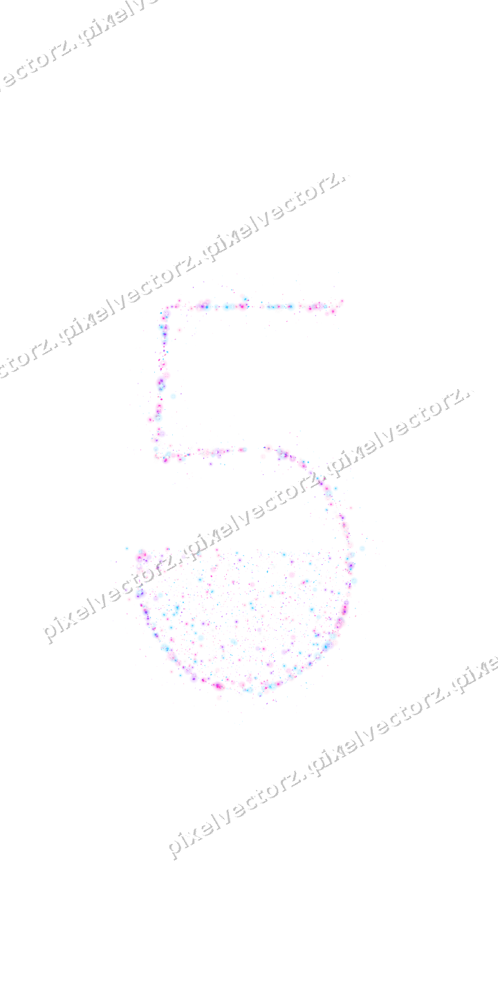 Seamless glitter number 5 in magenta on a transparent background