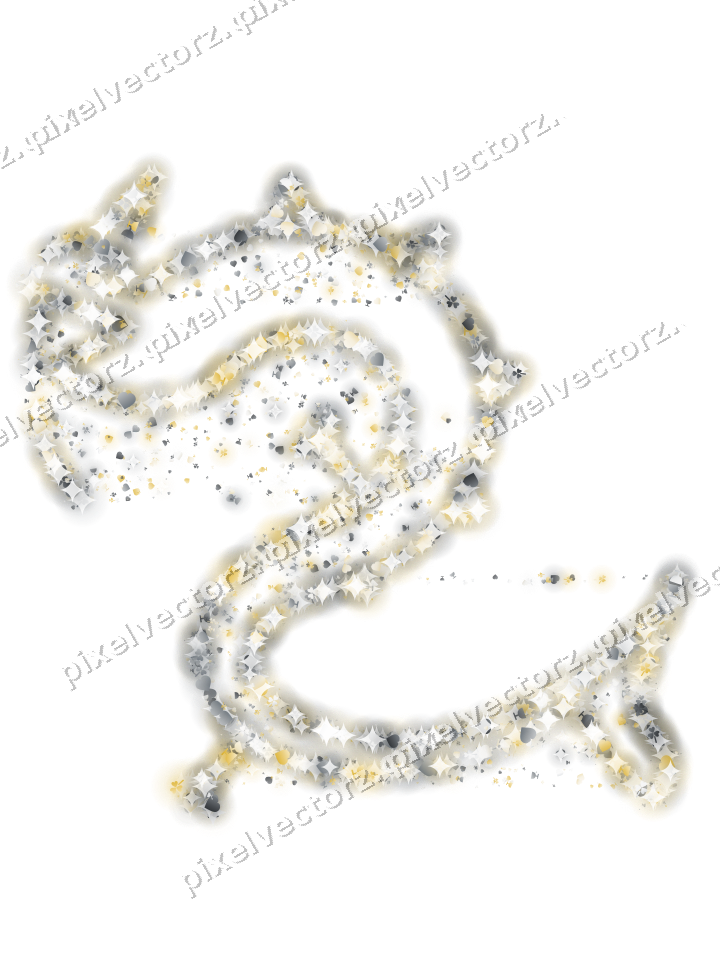 Seamless glitter dragon in amber and grey on a transparent background