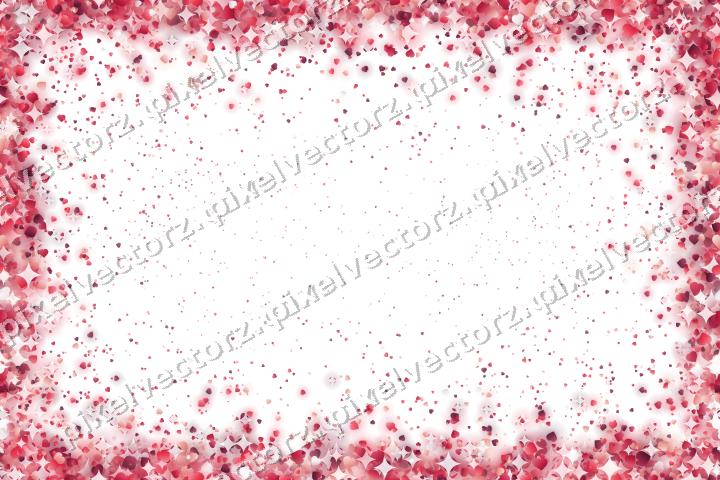 Seamless glitter vignette of hearts on a transparent background