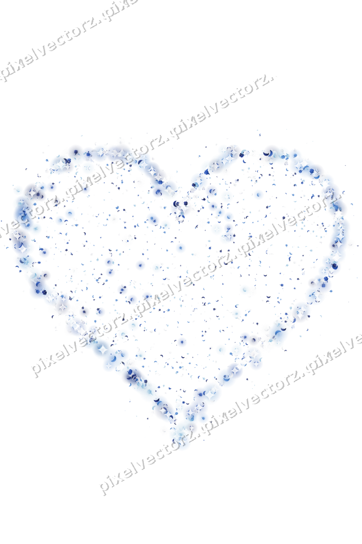 Seamless glitter heart in blue and cyan on a transparent background