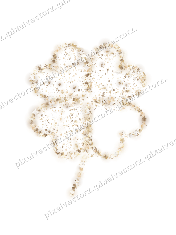 Seamless glitter four leaf clover in amber on a transparent background