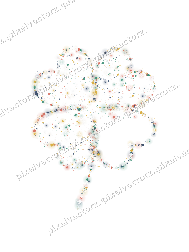 Seamless glitter four leaf clover in amber on a transparent background