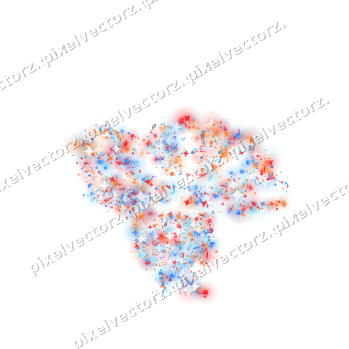 Seamless glitter turkey in blue and red on a transparent background