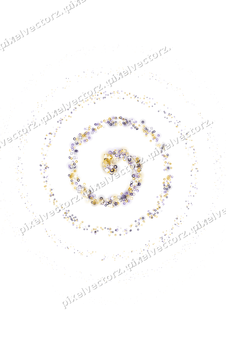 Seamless glitter spiral of rings in amber on a transparent background