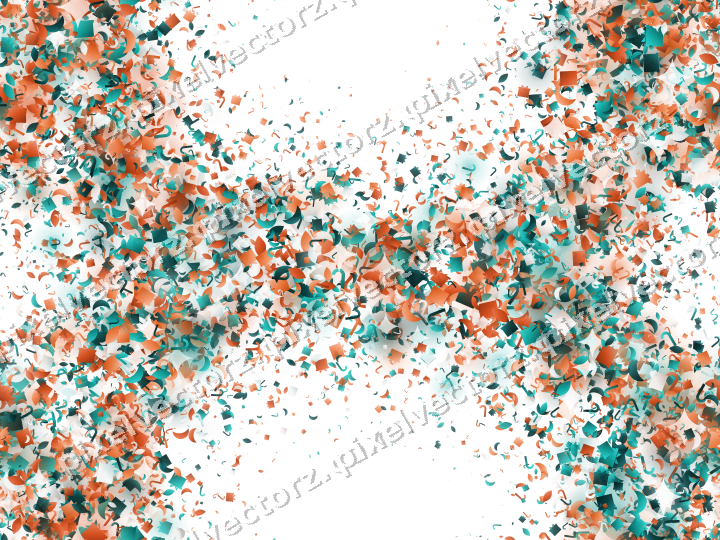 Seamless glitter wreath in orange and teal on a transparent background