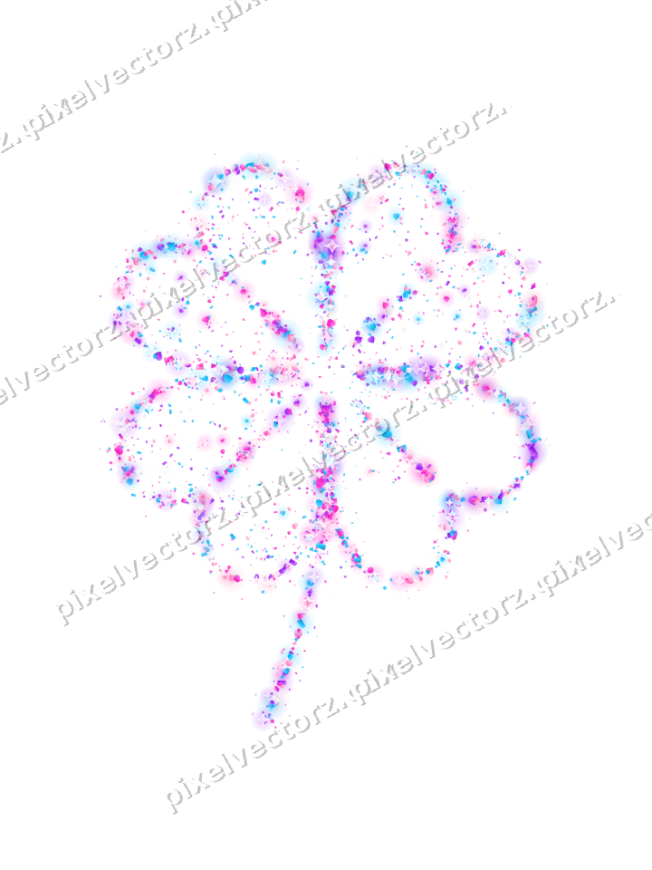 Seamless glitter clover leaf in magenta on a transparent background